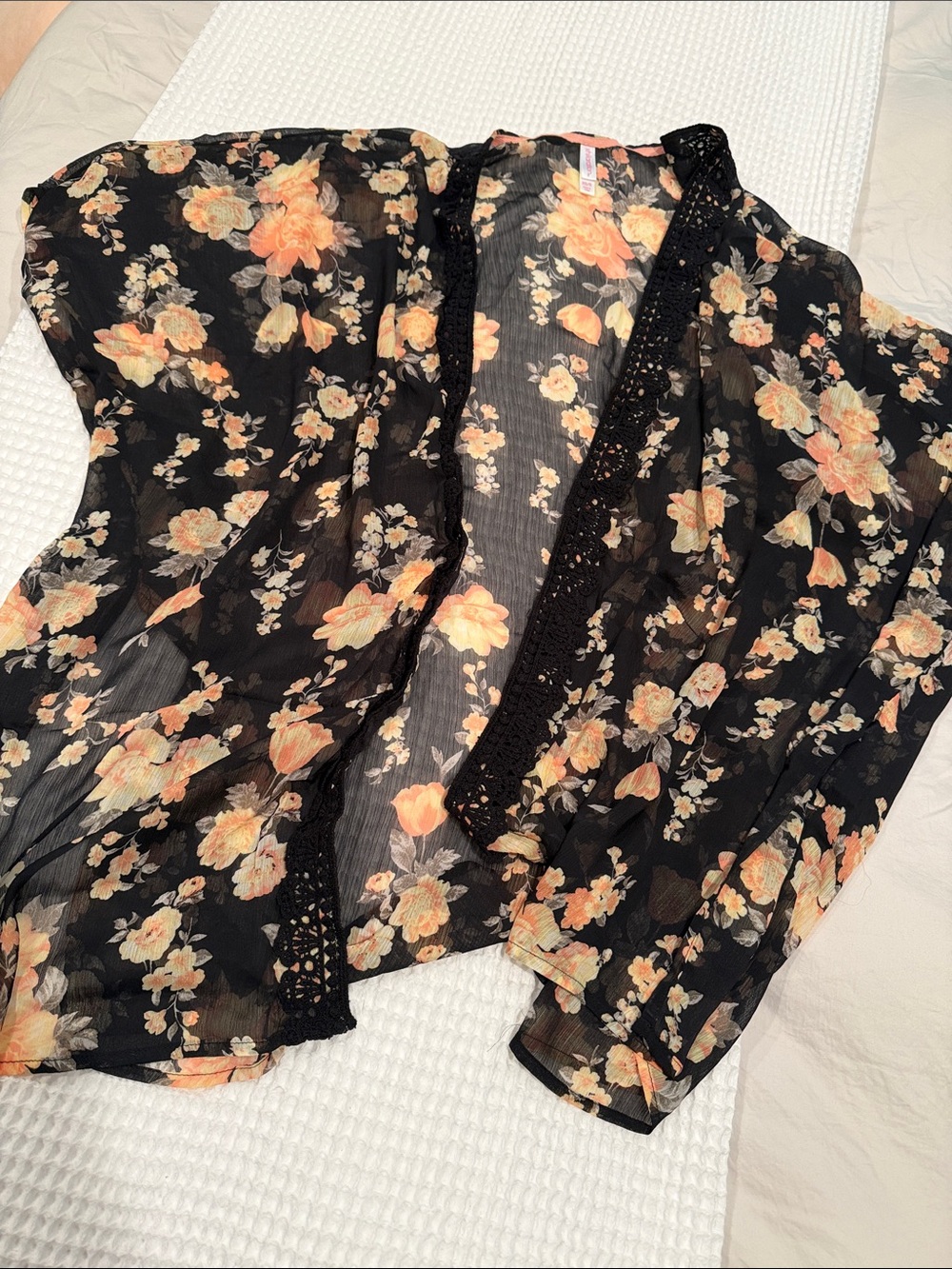 Black Sheer Floral Kimono